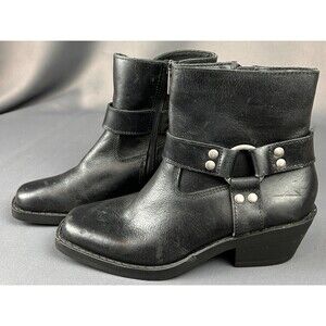 Sun + Stone Phoebie Leather Harness Ankle Boots Square Toe Black Size 5 NEW